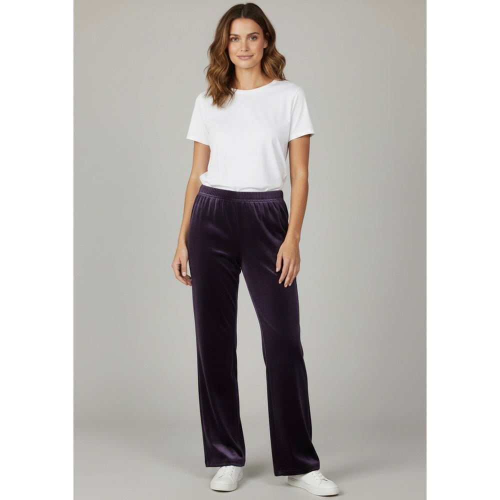 Coldwater Creek Purple Velvet Pull On Straight Leg Pants M Medium NWT Holiday